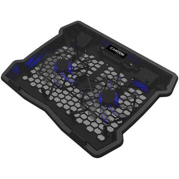 Cooling stand dual-fan with 2x2.0 USB hub, support up to 10”-15.6” laptop, ABS plastic and iron,  Fans dimension:125*125*15mm(2pcs), DC 5V, fan speed:  800-1000RPM, size:340*265*30mm, 435g
