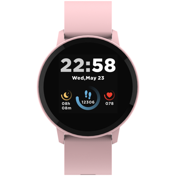 Smart watch, 1.3inches IPS full touch screen, Round watch, IP68 waterproof, multi-sport mode, BT5.0, compatibility with iOS and android, Pink, Host: 25.2*42.5*10.7mm, Strap: 20*250mm, 45g