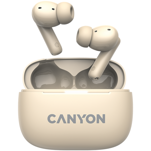 CANYON OnGo TWS-10 ANC+ENC, Bluetooth Headset, microphone, BT v5.3 BT8922F, Frequence Response:20Hz-20kHz, battery Earbud 40mAh*2+Charging case 500mAH, type-C cable length 24cm,size 63.97*47.47*26.5mm 42.5g, Beige