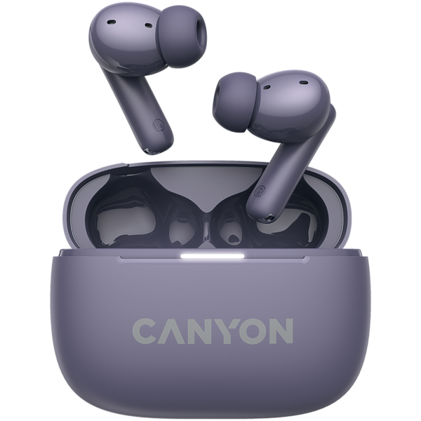 CANYON OnGo TWS-10 ANC+ENC, Bluetooth Headset, microphone, BT v5.3 BT8922F, Frequence Response:20Hz-20kHz, battery Earbud 40mAh*2+Charging case 500mAH, type-C cable length 24cm,size 63.97*47.47*26.5mm 42.5g, Purple